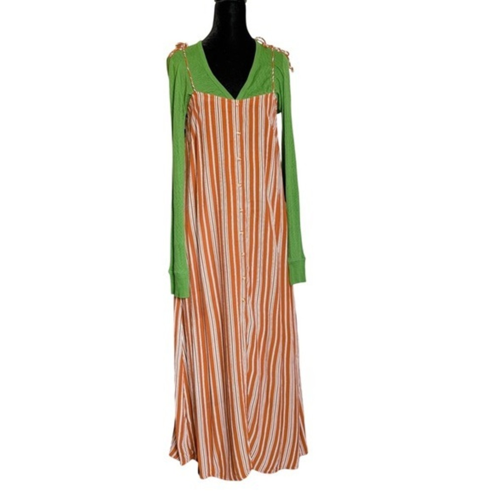 Faithfull The Brand X Anthropologie Arietta Boho Chic Rust Stripe Maxi Dress